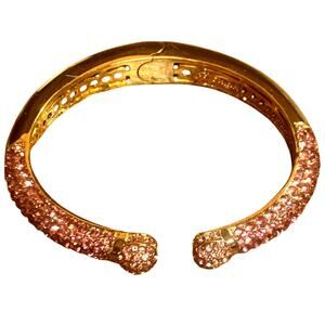 Joan Boyce Kissable Pink Crystal Cuff Bracelet Gold Plated Hinge Clamper Style